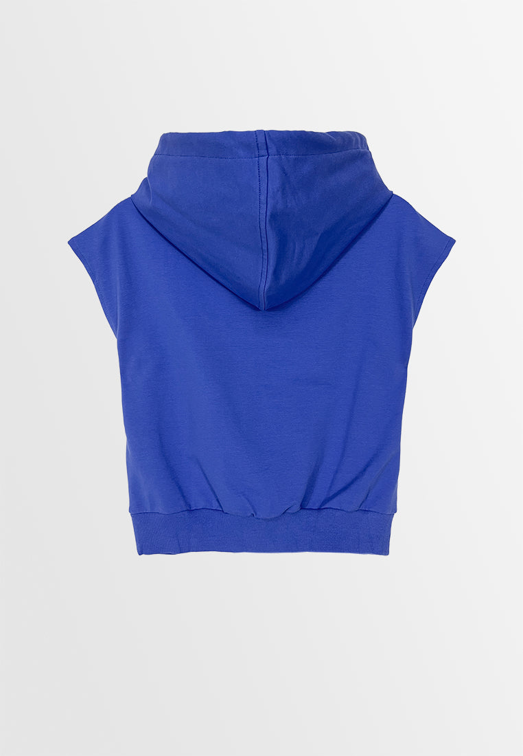 Women Sleeveless Sweatshirt Hoodies - Blue - M3W764