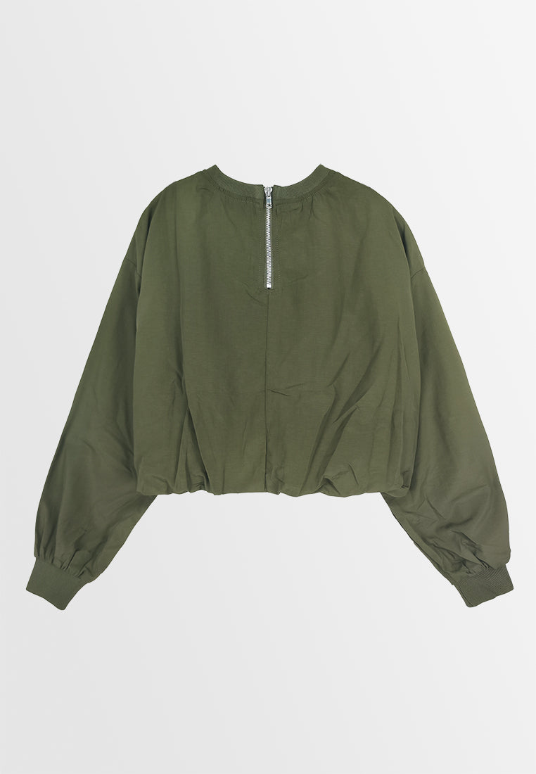 Women Long-Sleeve Blouse - Army Green - 310031