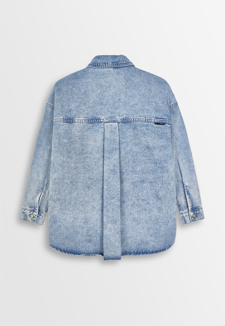 Women Oversized Denim Shirt - Blue - 310133