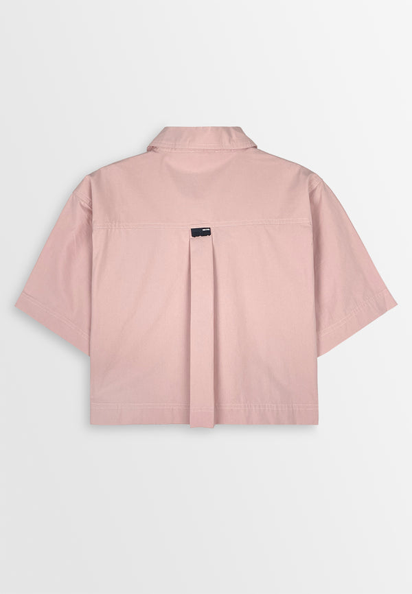 Women Oversized Short-Sleeve Shirt - Pink - 410458