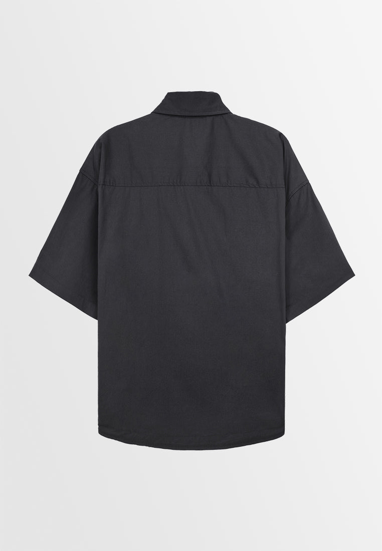 Men Oversized Short-Sleeve Shirt - Black - 410014