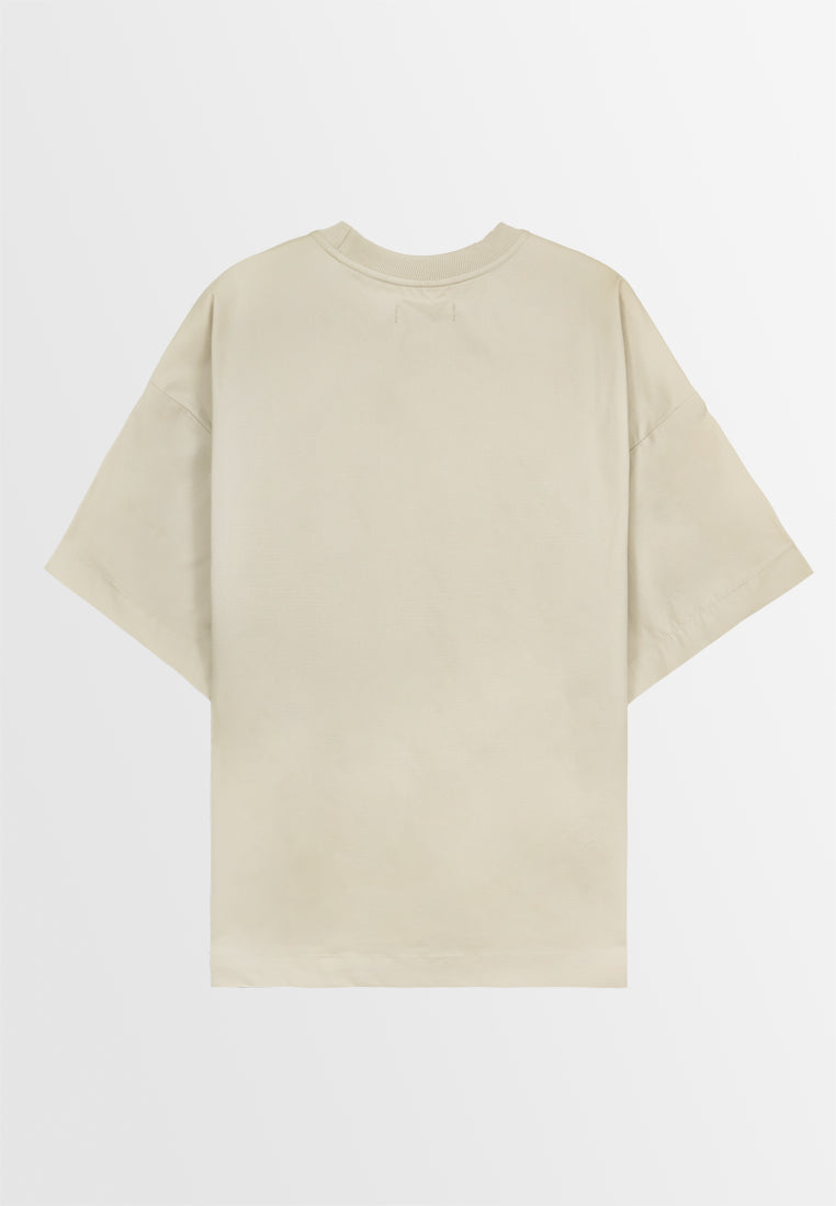 Men Oversized T-Shirt Short Sleeve - Light Khaki - 410083