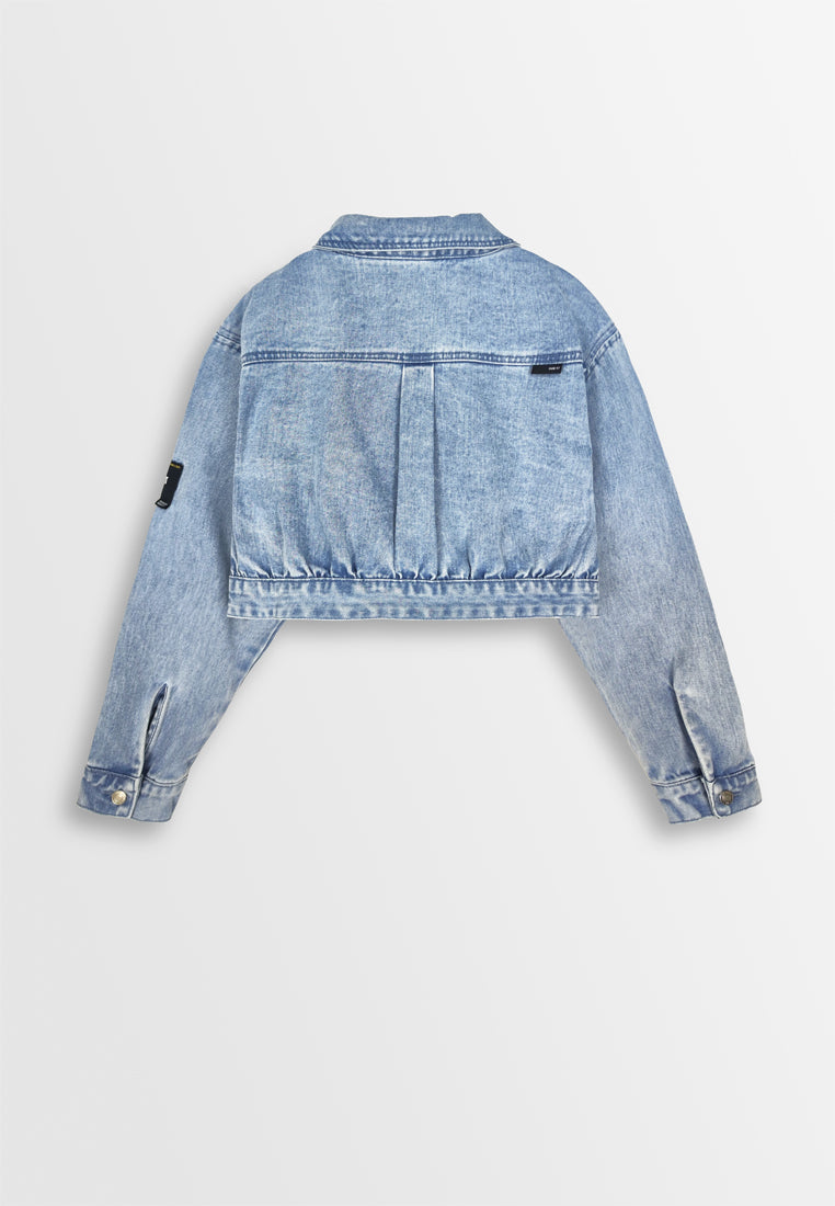 Women Cropped Denim Jacket - Blue - 310136