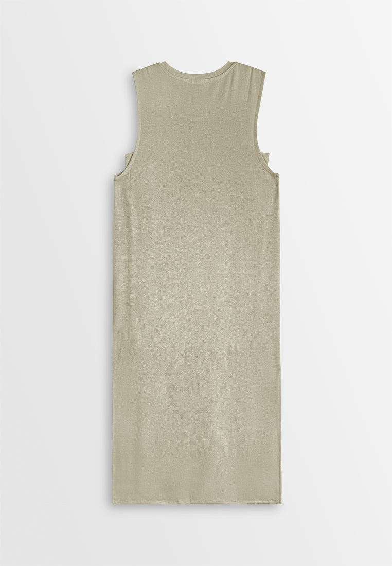 Women Sleeveless Maxi Dress - Khaki - 410257