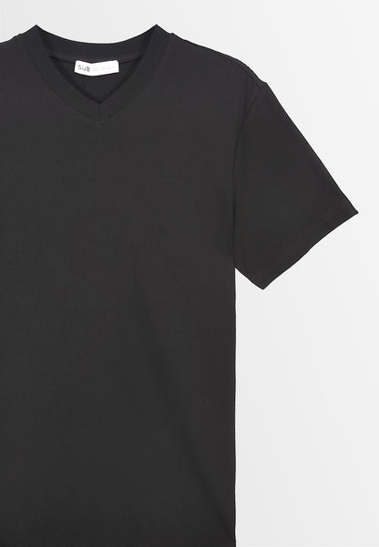 Men Short-Sleeve V-Neck Basic Tee - Black - 310023