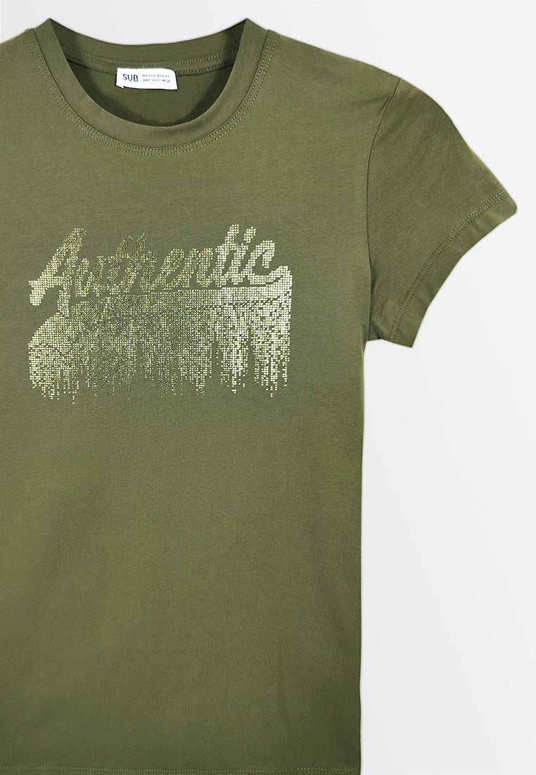 Women Short-Sleeve Graphic Tee - Army Green - M3W694