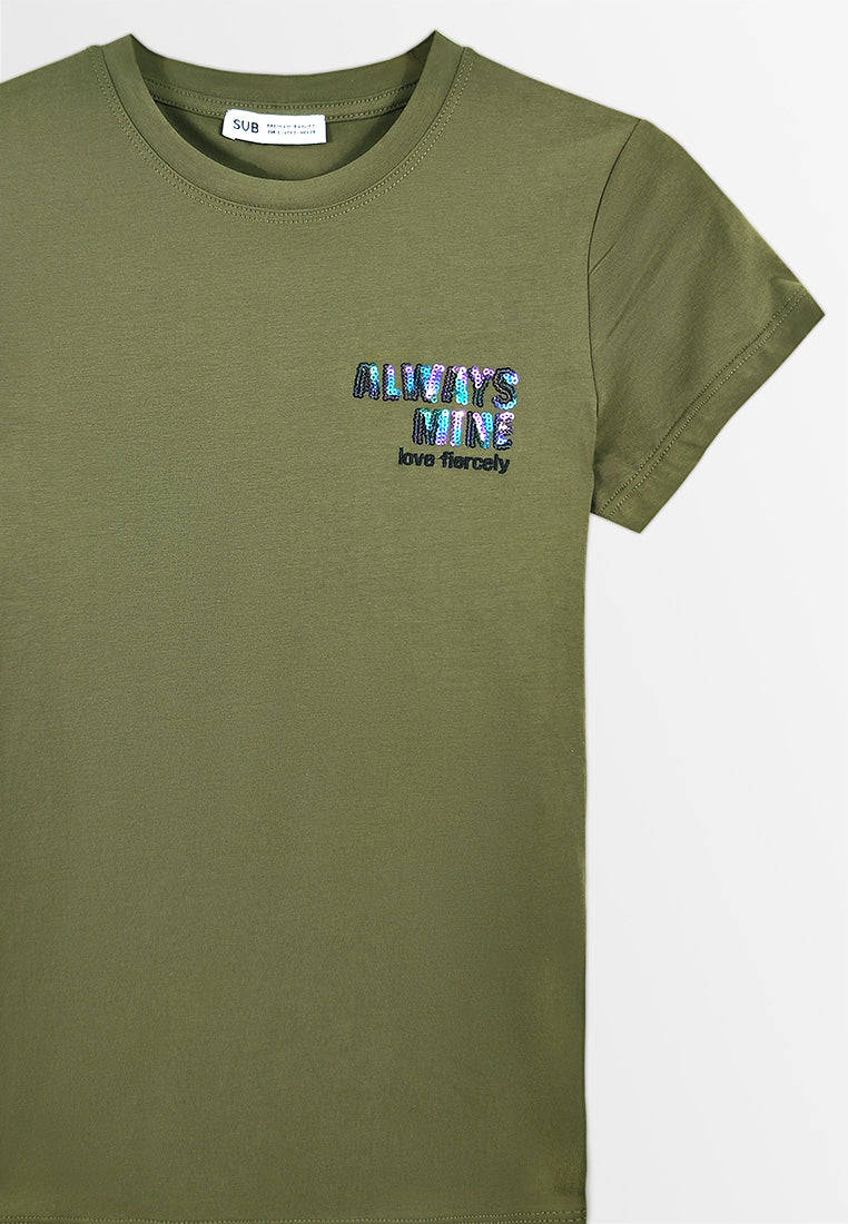 Women Short-Sleeve Graphic Tee - Army Green - M3W696