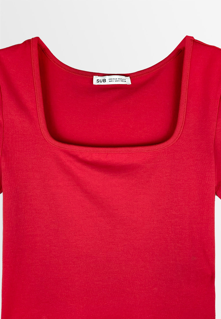 Women Square Neck Crop Top - Red - 410380