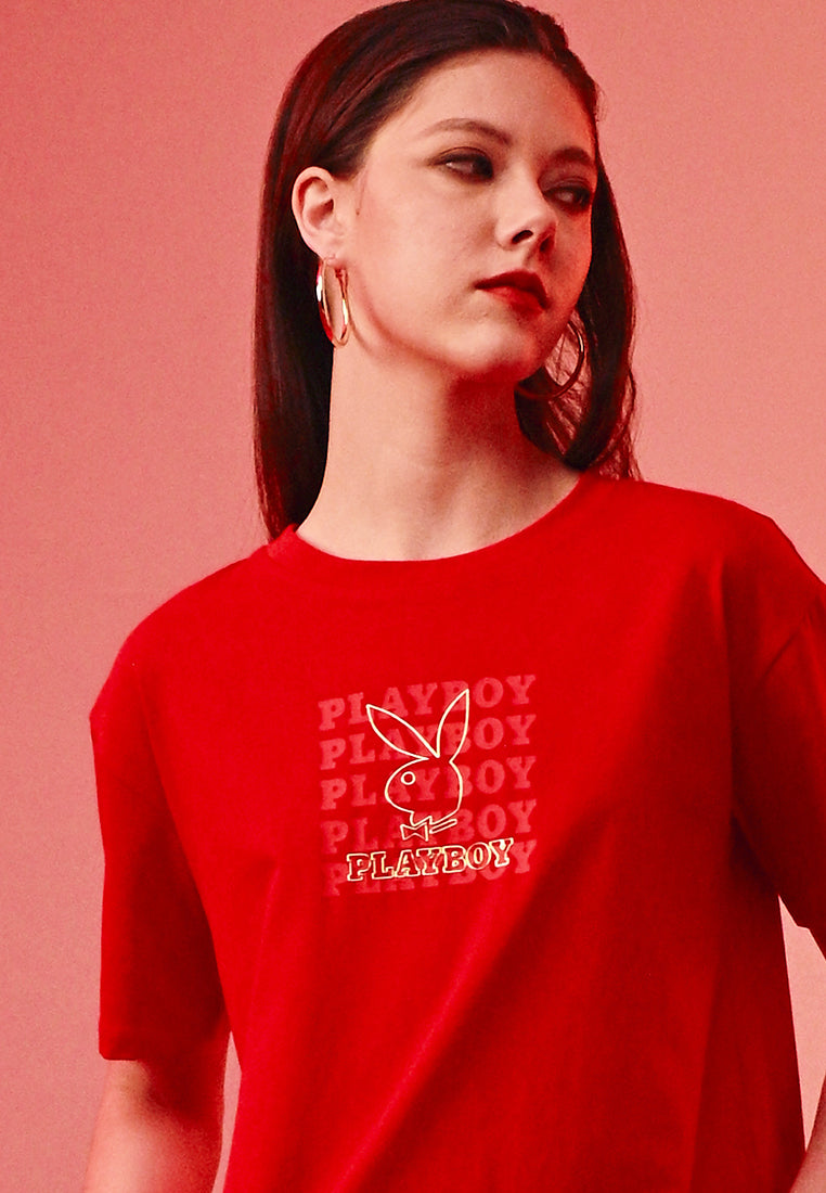 Playboy x SUB Women Short-Sleeve Fashion Tee - Red - 410384