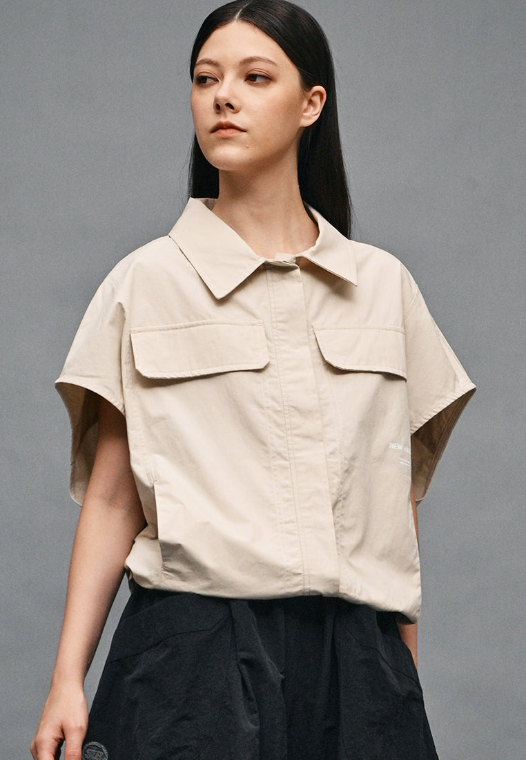 Women Oversized Sleeveless Blouse - Light Khaki - 410306