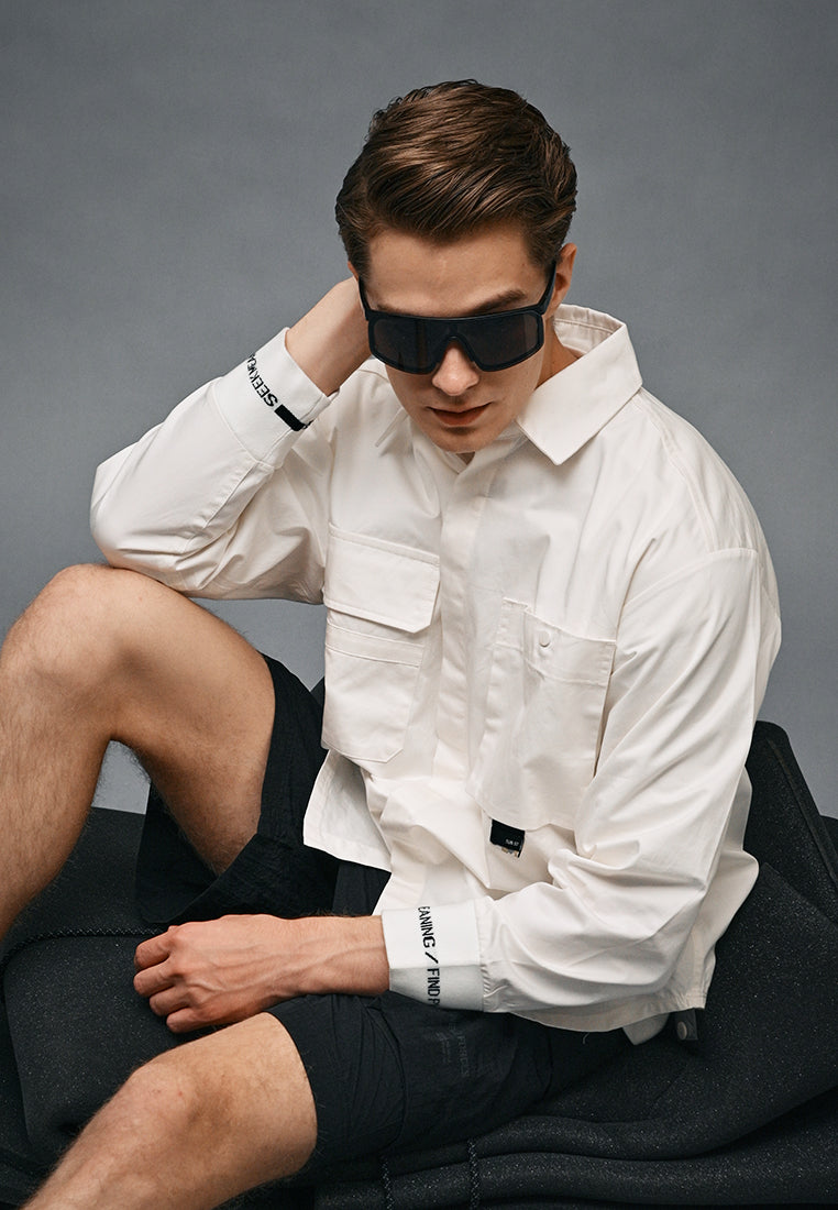 Men Oversized Long-Sleeve Shirt - White - 410333