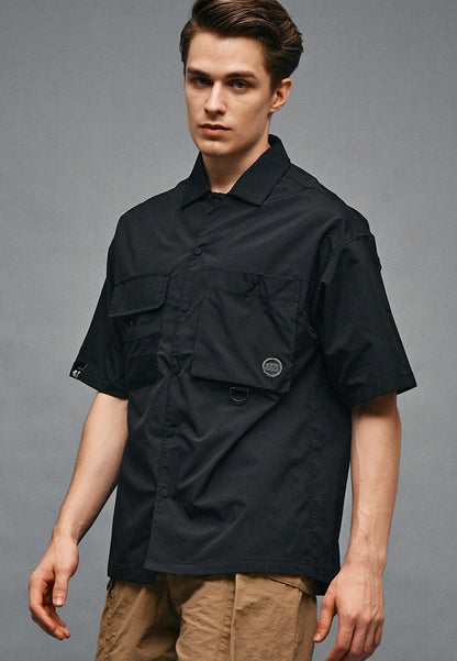 Men Oversized Short-Sleeve Shirt - Black - 410332