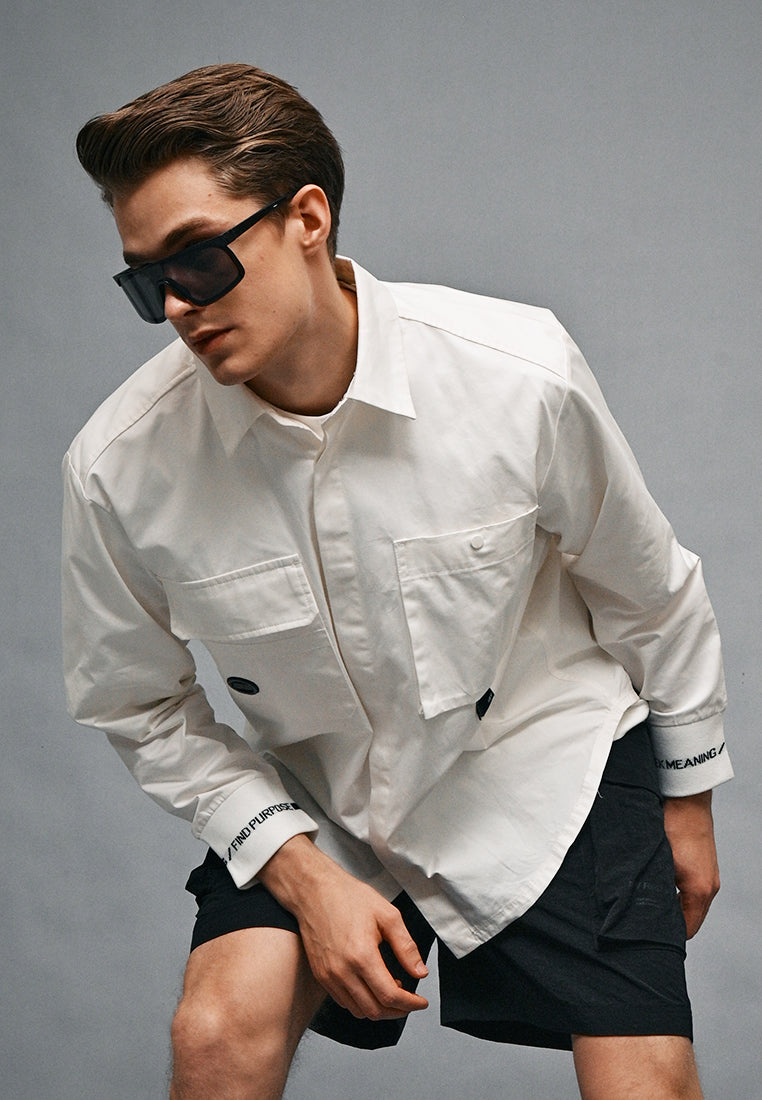 Men Oversized Long-Sleeve Shirt - White - 410333