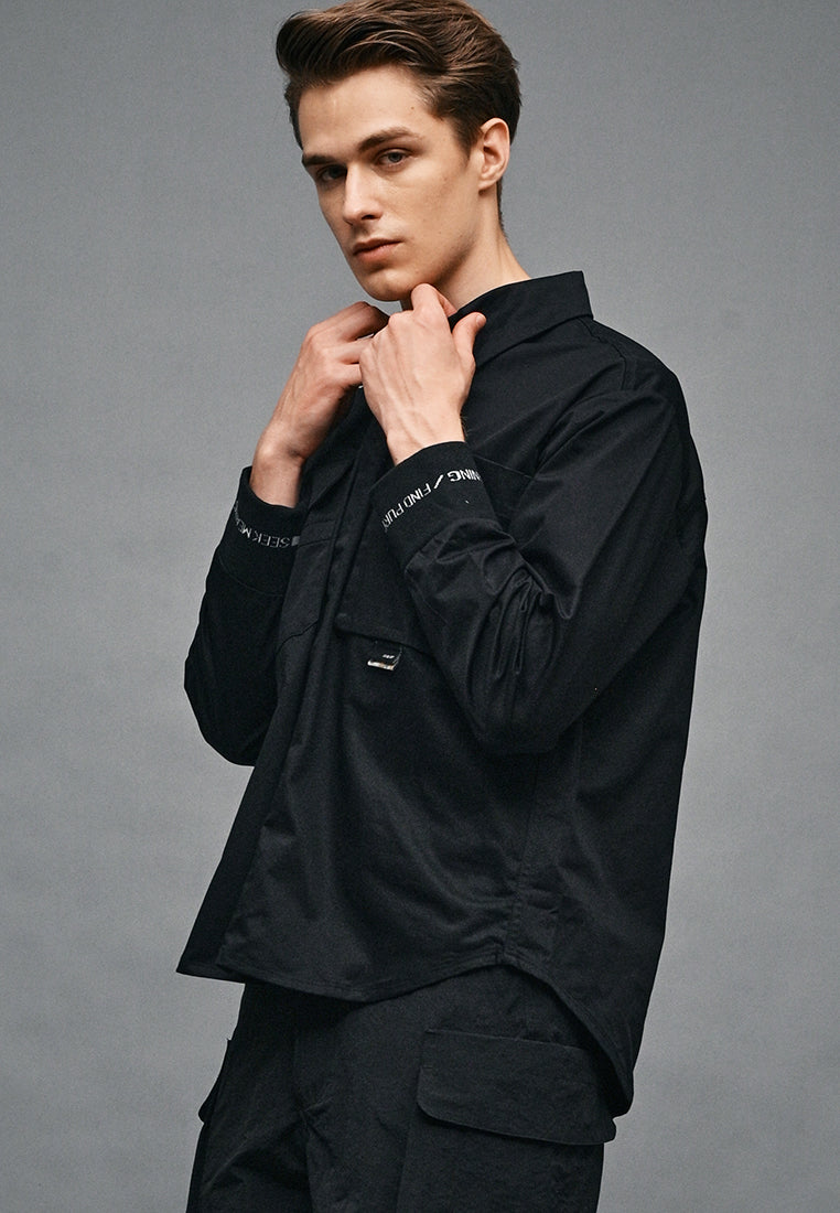 Men Oversized Long-Sleeve Shirt - Black - 410334