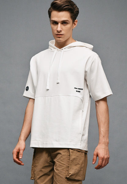 Men Short-Sleeve Oversized Sweatshirt Hoodie - White - 410329