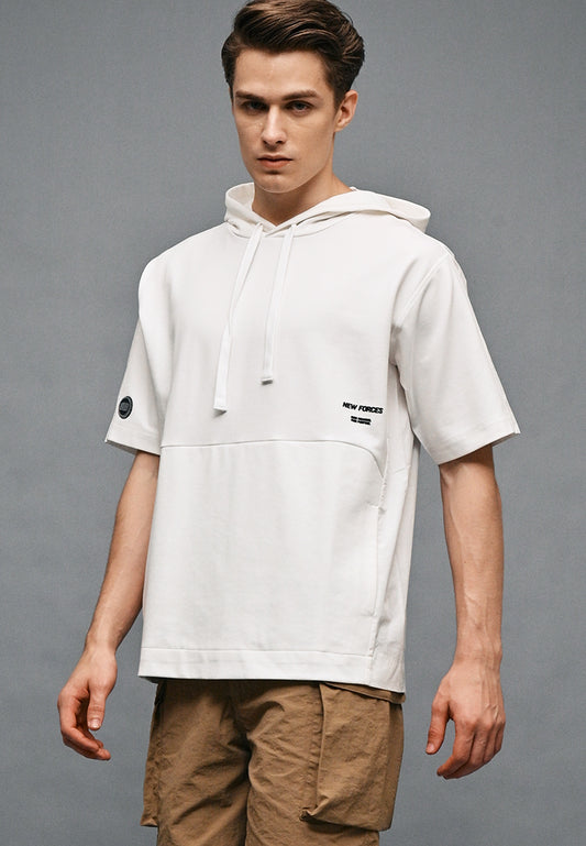 Men Short-Sleeve Oversized Sweatshirt Hoodie - White - 410329