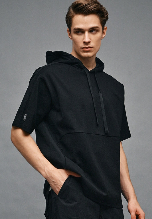 Men Short-Sleeve Oversized Sweatshirt Hoodie - Black - 410330