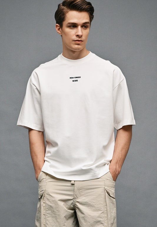 Men Oversized T-Shirt Short Sleeve - White - 410327