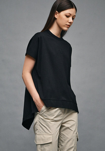 Women Oversized Sleeveless Fashion Tee - Black - 410302