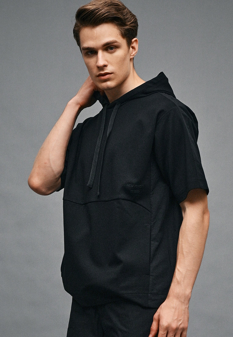 Men Short-Sleeve Oversized Sweatshirt Hoodie - Black - 410330