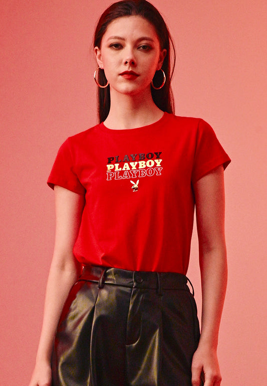 Playboy x SUB Women Short-Sleeve Graphic Tee - Red - 410388