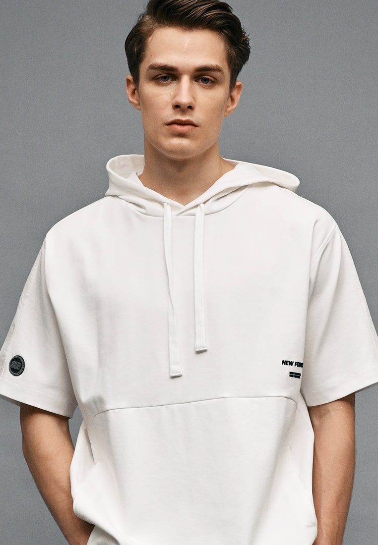 Men Short-Sleeve Oversized Sweatshirt Hoodie - White - 410329