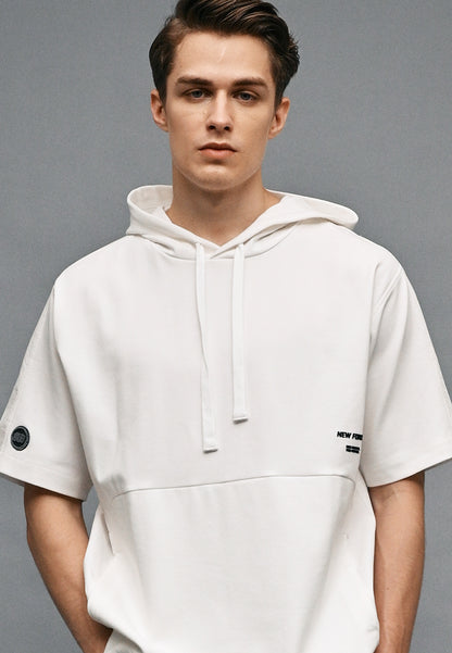 Men Short-Sleeve Oversized Sweatshirt Hoodie - White - 410329