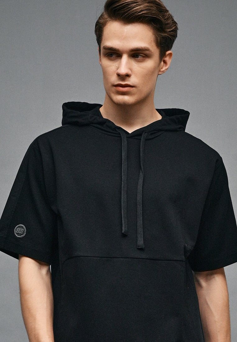 Men Short-Sleeve Oversized Sweatshirt Hoodie - Black - 410330