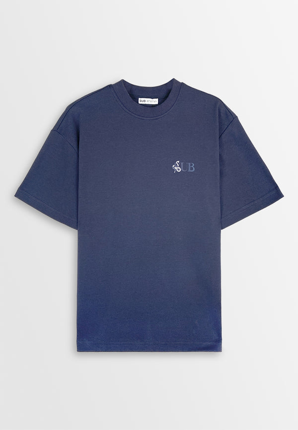 Men Oversized T-Shirt Short Sleeve - Navy - 510037