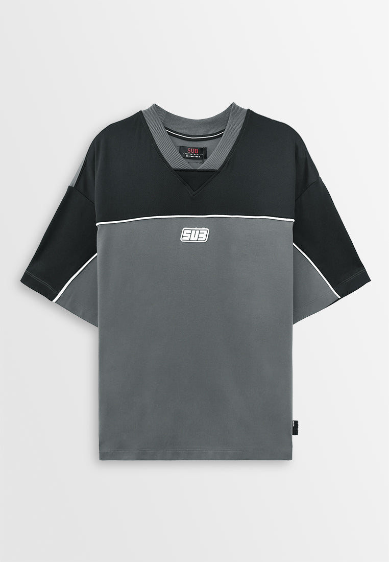 Men Oversized T-Shirt Short Sleeve - Dark Grey - 410440