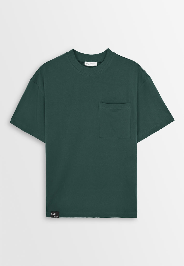 Men Oversized T-Shirt Short Sleeve - Dark Green - 410298