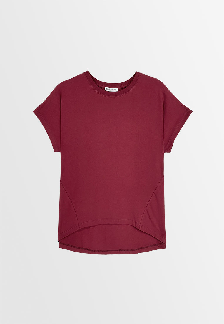 Women Short-Sleeve Basic Tee - Maroon - 310220