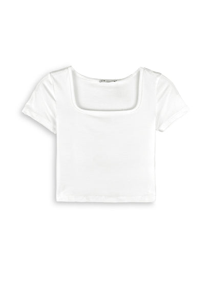 Women Square Neck Crop Top - White - 410381