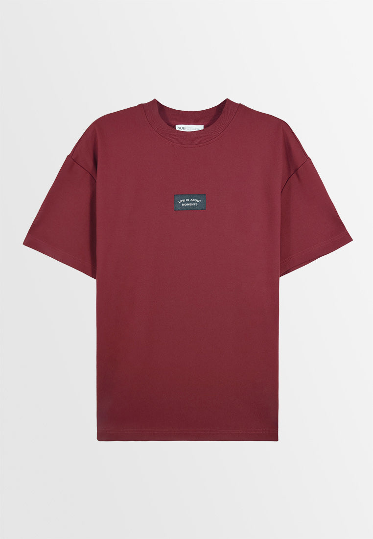 Men Oversized T-Shirt Short Sleeve - Maroon - 310195