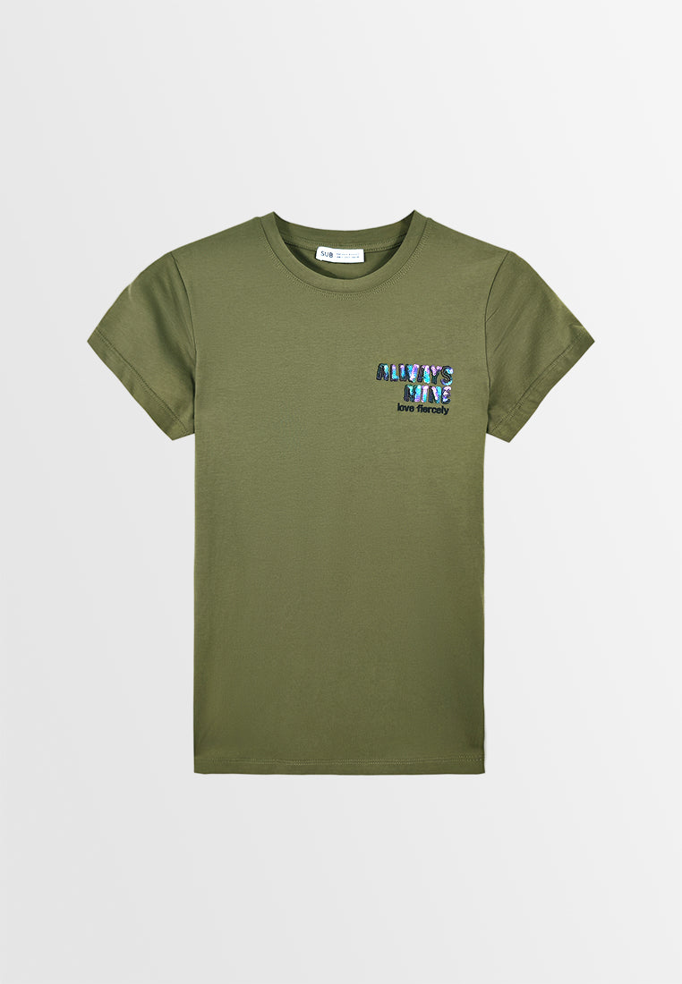 Women Short-Sleeve Graphic Tee - Army Green - M3W696