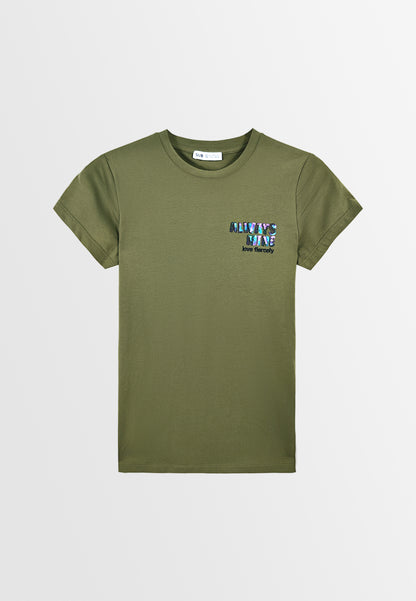 Women Short-Sleeve Graphic Tee - Army Green - M3W696