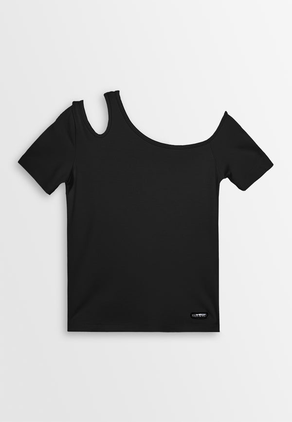 Women Short-Sleeve Fashion Tee - Black - 410284