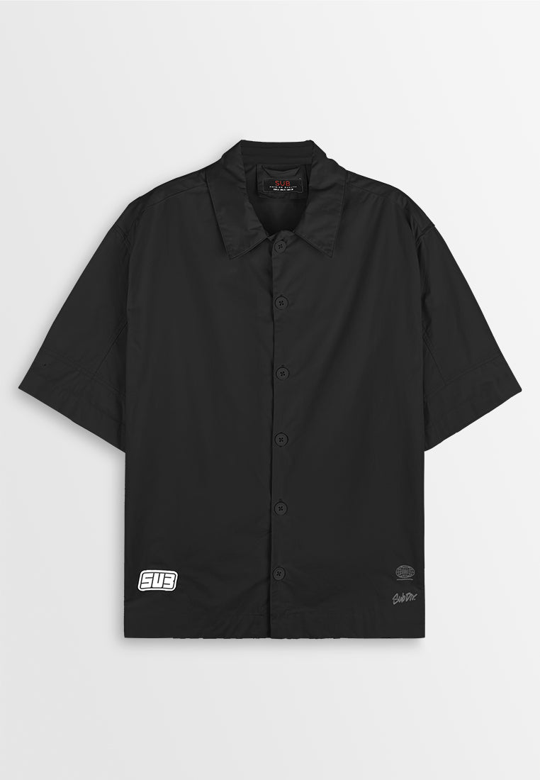 Men Oversized Short-Sleeve Shirt - Black - 410445