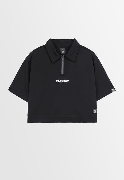 Playboy x SUB Women Cropped Polo Tee - Black - 410104