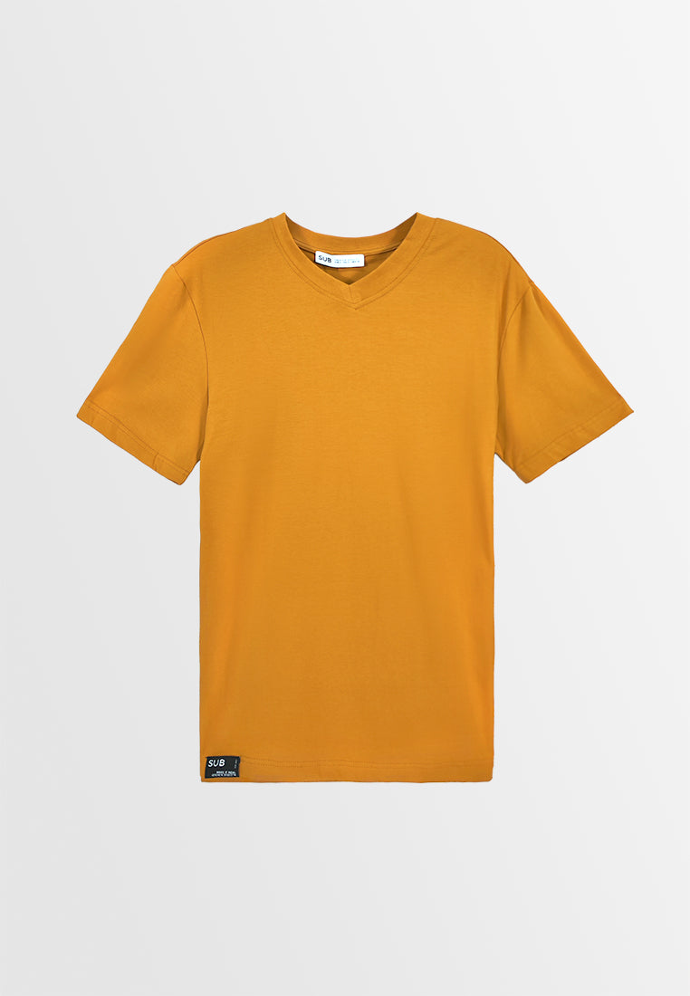 Men Short-Sleeve V-Neck Basic Tee - Dark Yellow - 310026