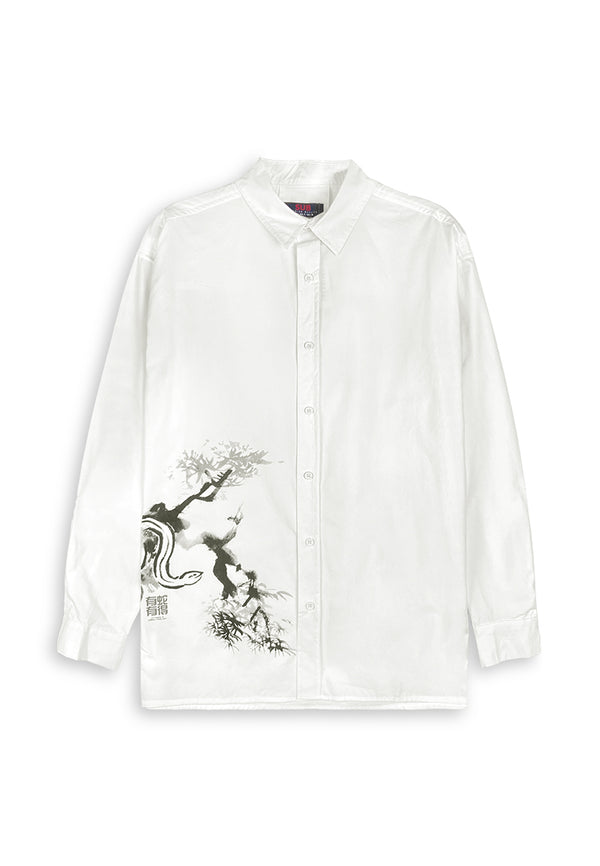 Men Oversized Long-Sleeve Shirt - White - 410452