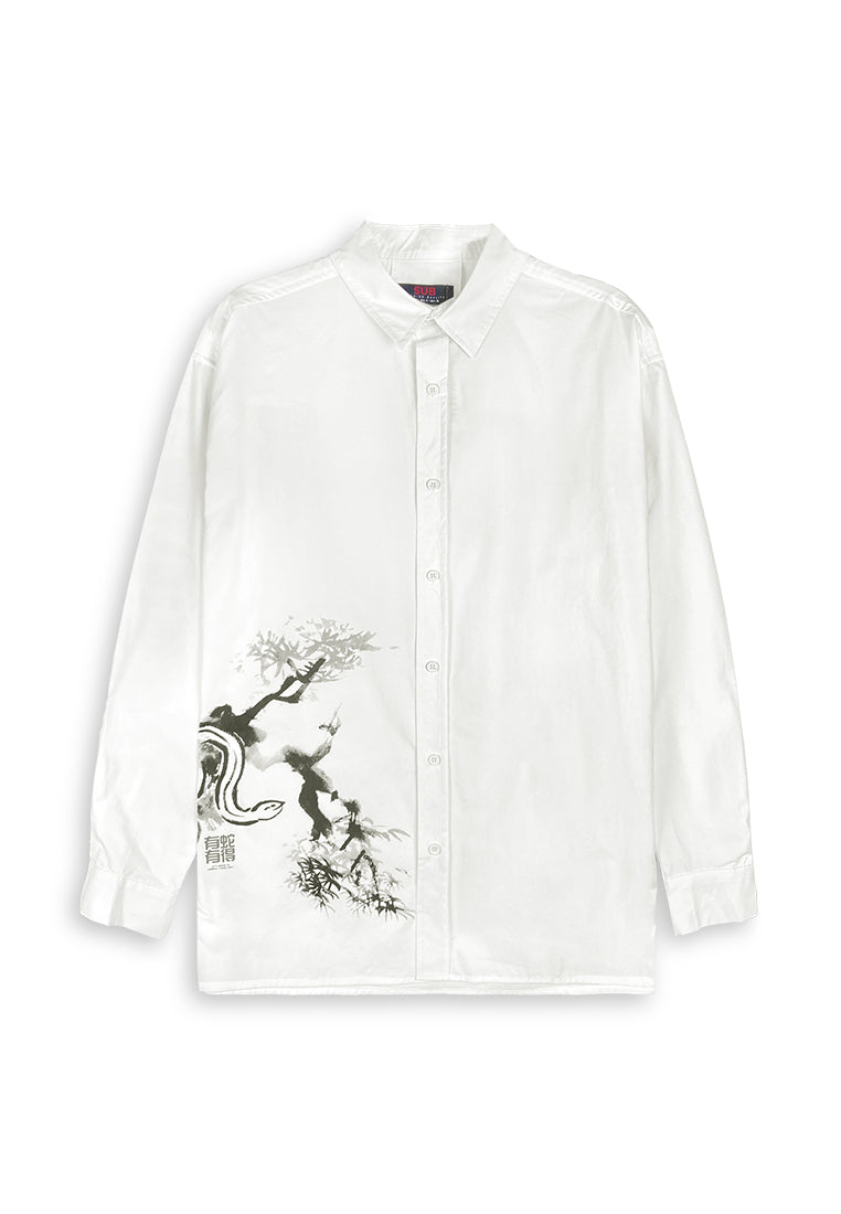 Men Oversized Long-Sleeve Shirt - White - 410452