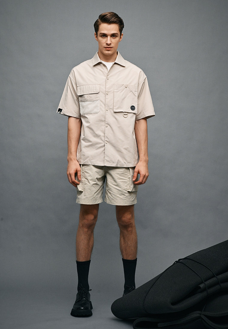 Men Oversized Short-Sleeve Shirt - Light Khaki - 410331