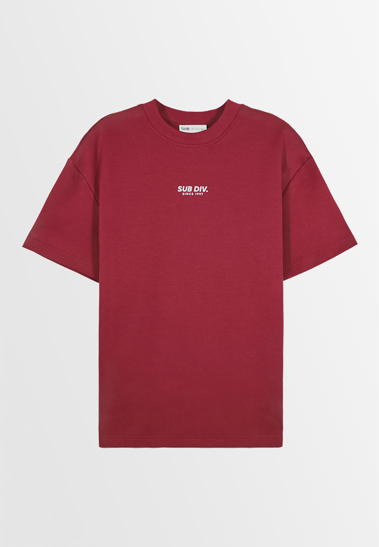 Men Oversized T-Shirt Short Sleeve - Maroon - 310190