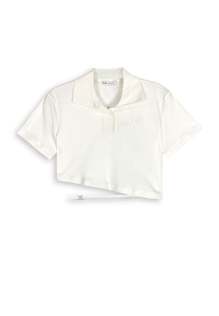 Women Crop Polo Tee - White - 410273