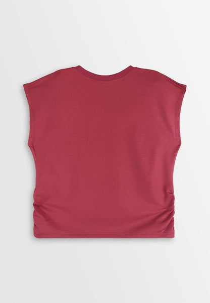 Women Sleeveless Fashion Tee - Maroon - 410471