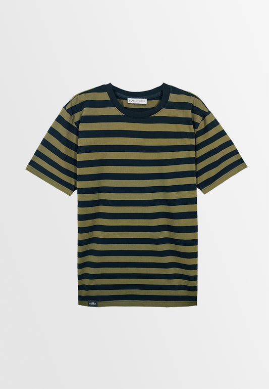 Men Short-Sleeve Striped Graphic Tee - Khaki - M3M835