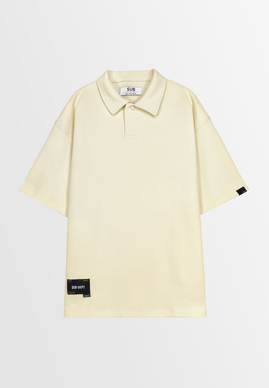 Men Short-Sleeve Oversized Polo Tee - Light Beige - 310114