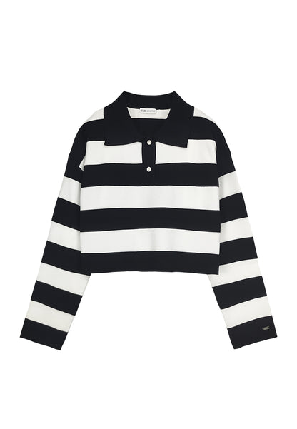 Women Long-Sleeve Striped Knitwear - Black - 310035