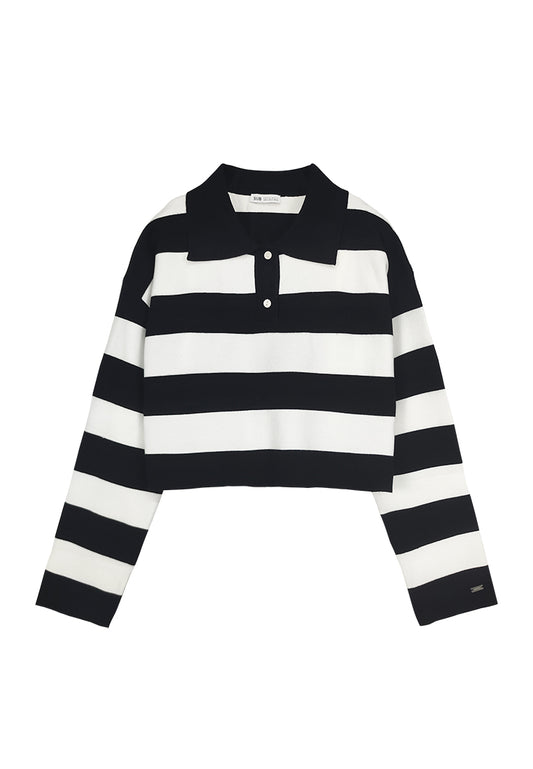 Women Long-Sleeve Striped Knitwear - Black - 310035